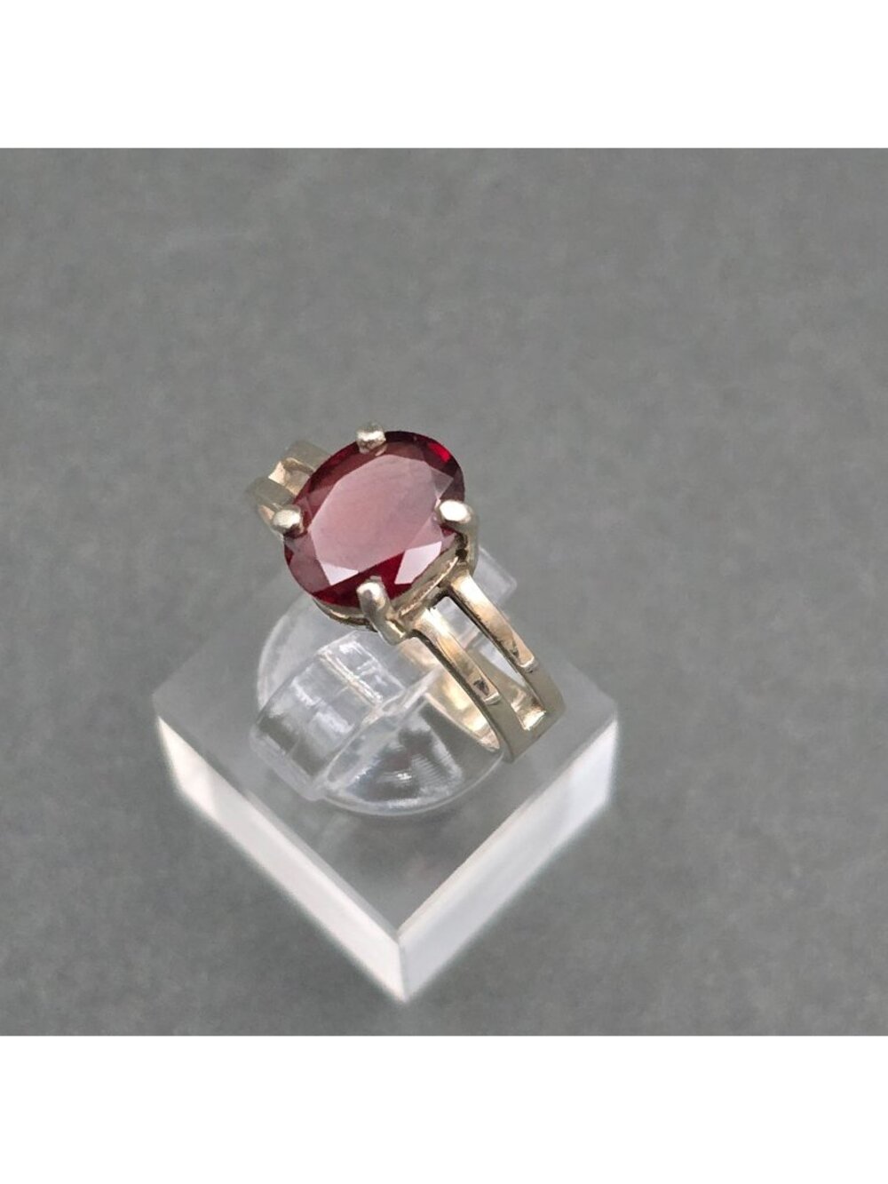 Vintage Sterling Silver Ruby Ring Size 8 Split Shank Cocktail Setting